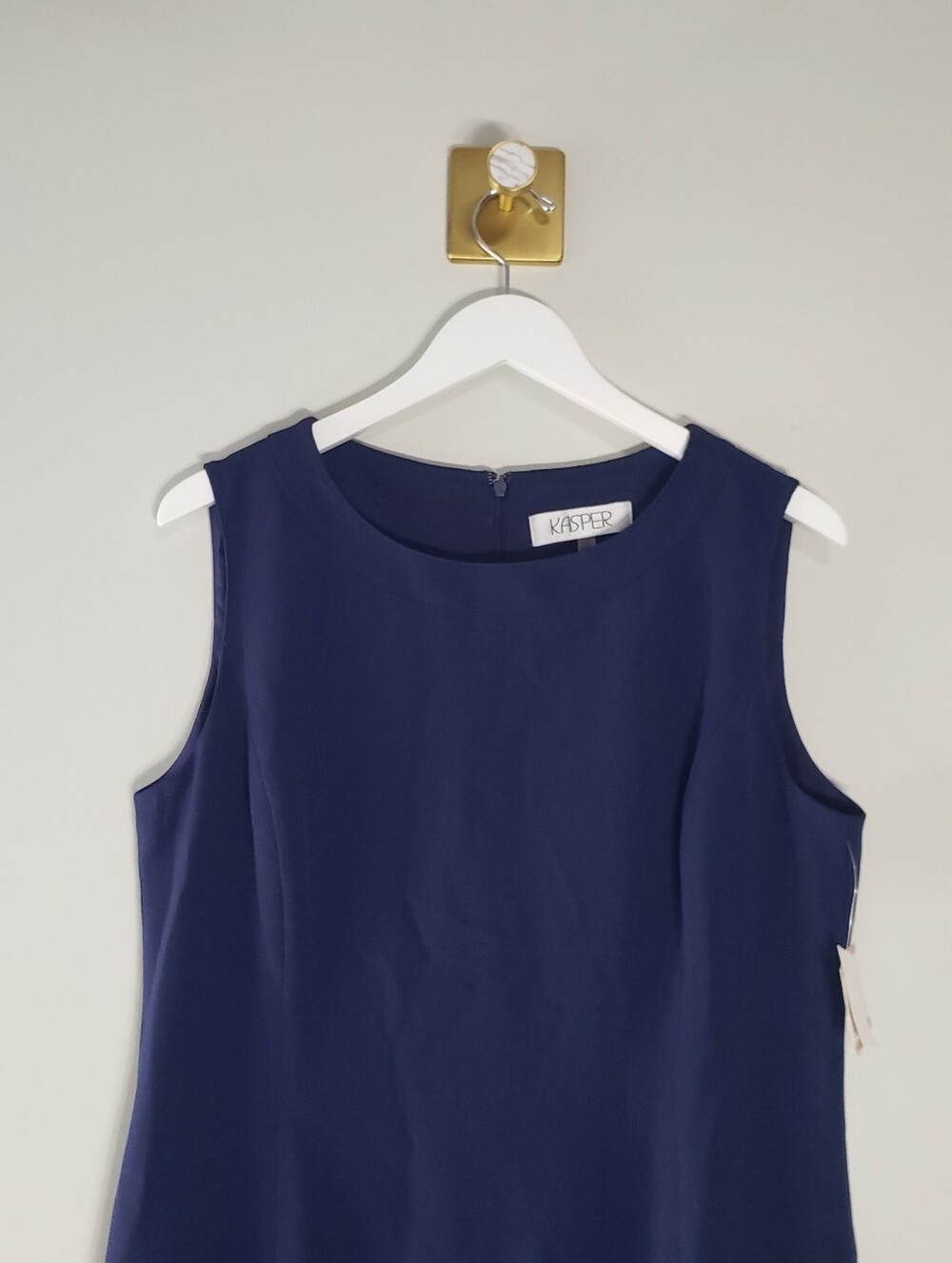 Kasper NWT Sleeveless Midi Sheath Dress 12 Navy Blue Career Office Work Business - Picture 2 of 16